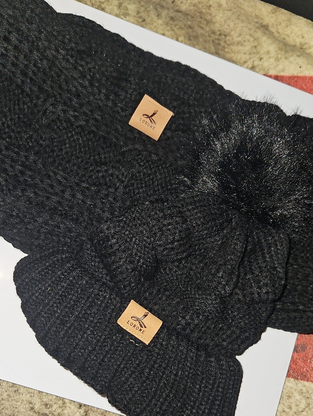Nwot- Black Knit Pom Beanie and Scarf Set